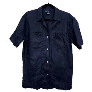 Ralph Lauren 100% Linen Button Down Shirt Navy 6 ResortWear Minimalist Preppy